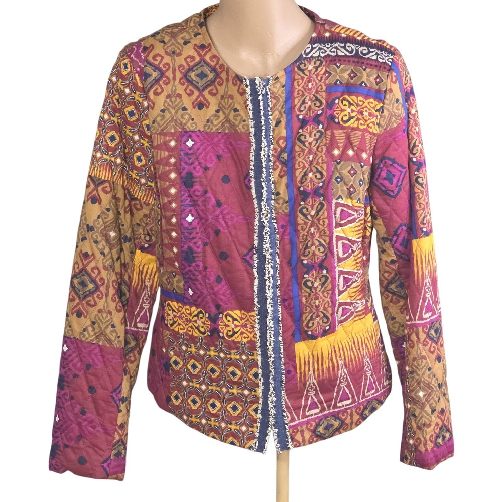 Ruby Rd. Jacket Womens 12 Multicolor Quilted Boho Patchwork County Fair Country